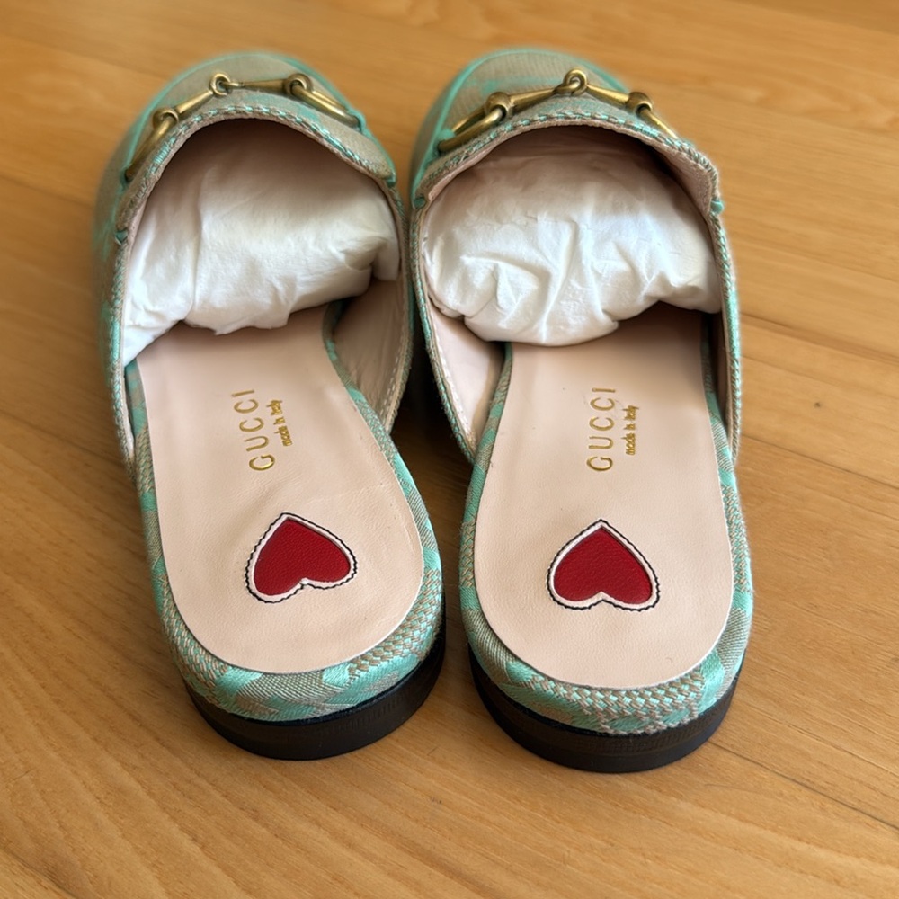 NEW Gucci Princetown Jumbo GG seafoam monogram mules - Picture 8 of 11